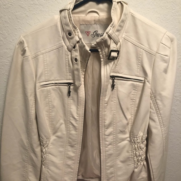 guess cream leather jacket